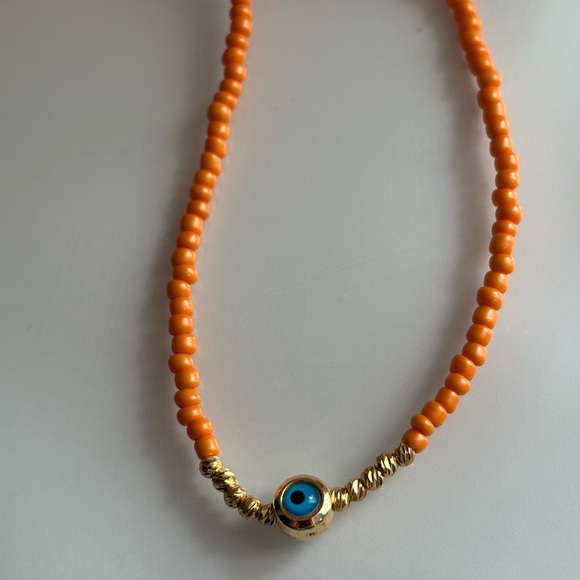Jewelry - Orange Beaded Necklace with Gold Accents